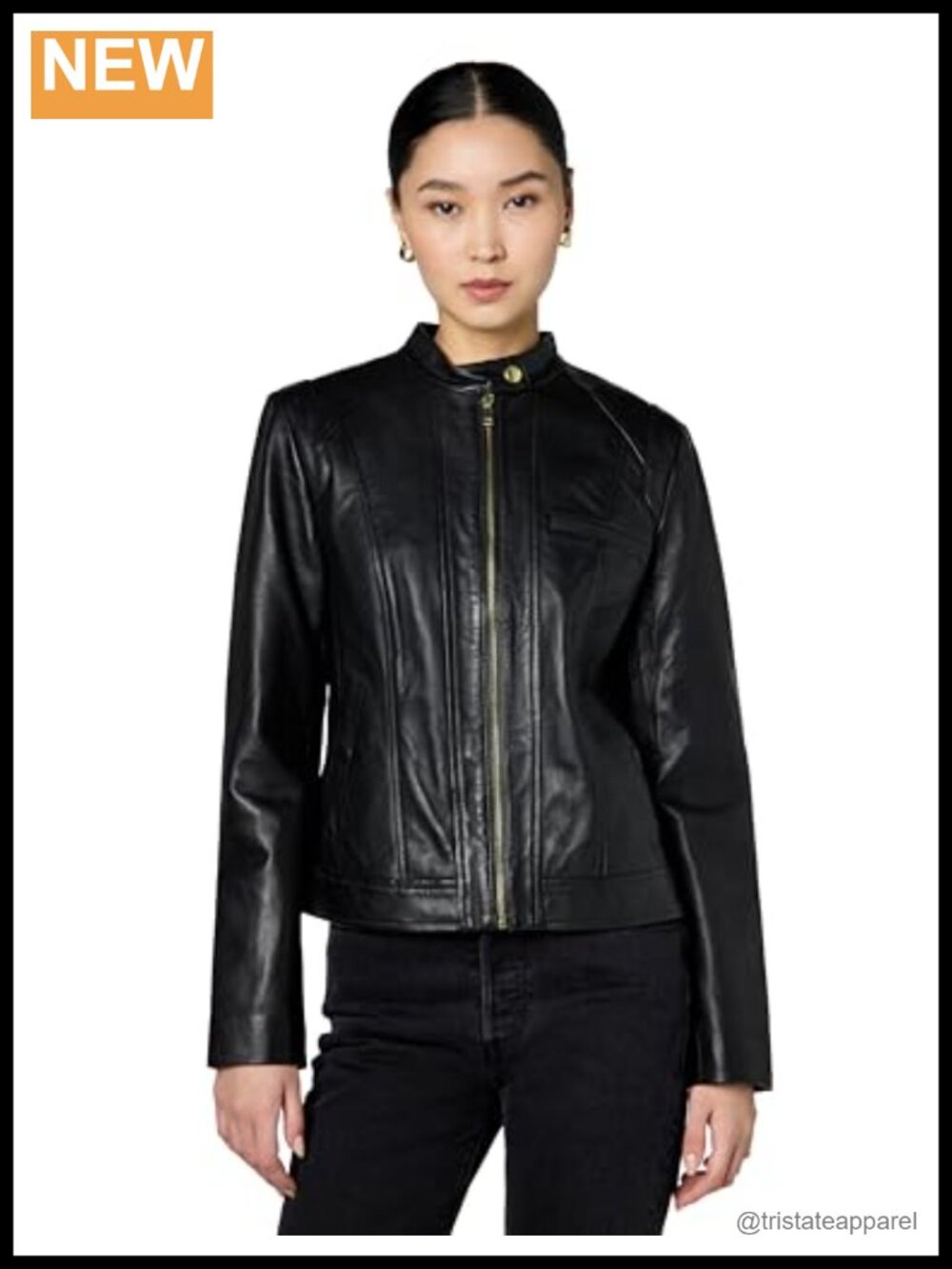 Genuine Leather Zip Front Coat Women's Fitted Overcoat Long Sleeve